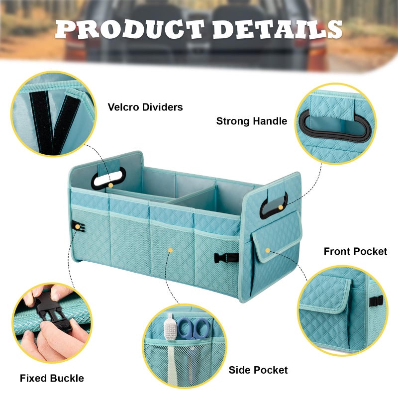 JiatuA Car Trunk Organizers and Storage for SUV, Collapsible Multi Compartment Container Box Adjustable Car Accessories for Women Men, Lake Blue - Image 3
